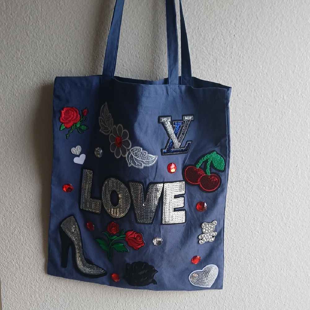 Blue Denim Tote with Playful Patches - Picture 5 of 11